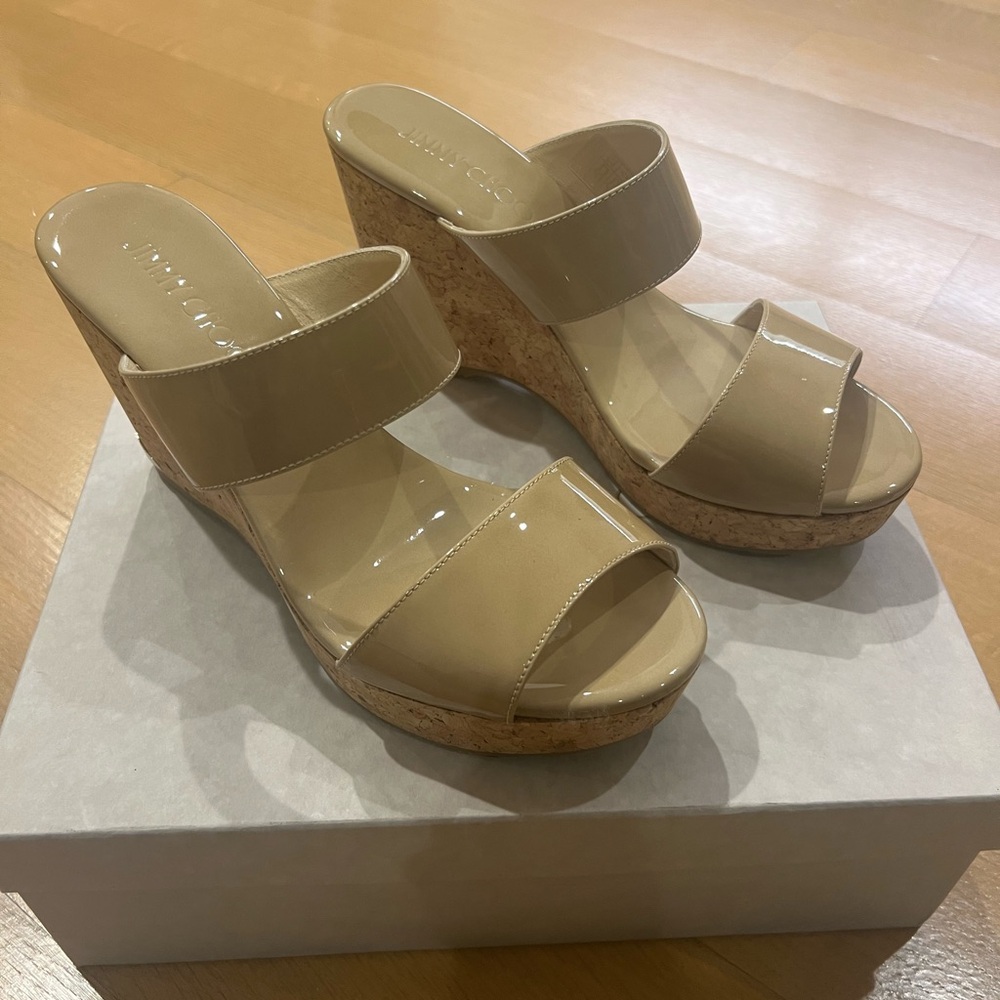 Jimmy Choo Beige Patent Leather Wedges
